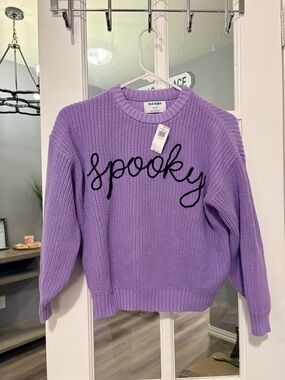 Old Navy Lavender Knit Crewneck Sweater with "Spooky" Script